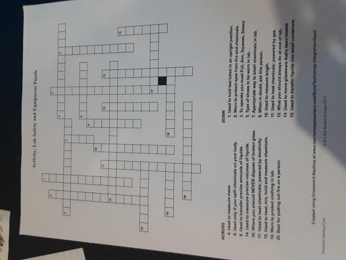 Lab safety crossword puzzle answer key