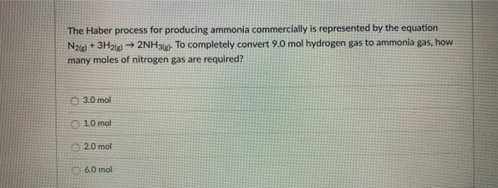 Ammonia is produced commercially by the haber reaction