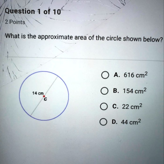 What is the area of the circle shown below